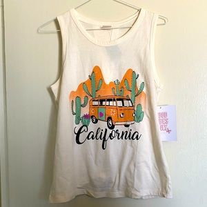 California VW bus desert cactus summer graphic tank top small new NWT
